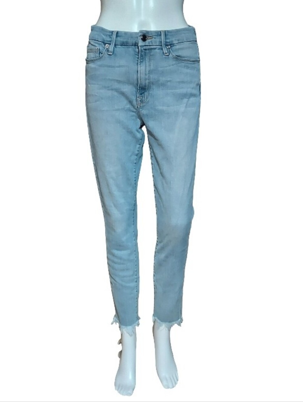 Good American Good Waist Raw Hem Light Wash Skinny Jeans